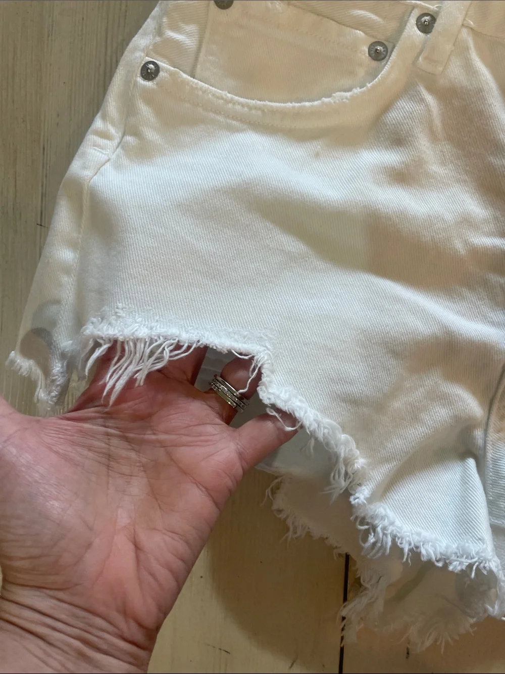 AGOLDE White Distressed Cutoff Denim Shorts